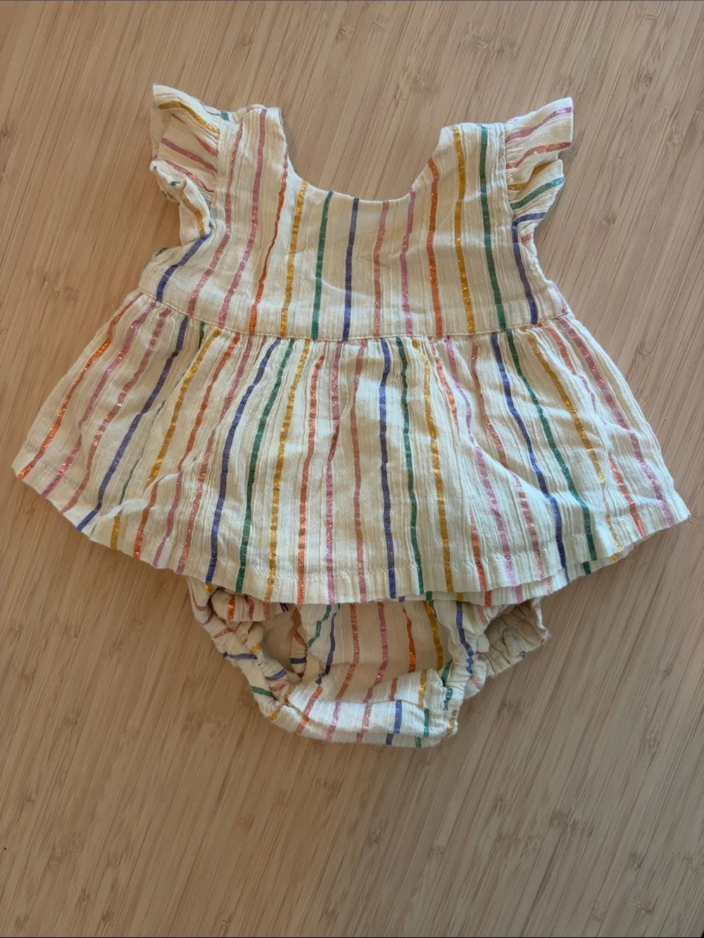 Baby GAP Shiny Rainbow Outfit Set Cream Striped Ruffle Set